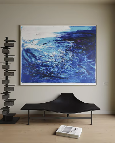 Abstract Painting Featuring Fluid Blue White And Dark Dynamic Brush Textures 3d model