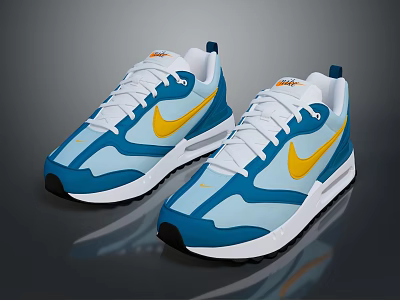 Nike Casual Modern Sneakers With Blue White Yellow Design And White Laces Black Sole 3d model