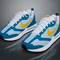 Nike Casual Modern Sneakers With Blue White Yellow Design And White Laces Black Sole