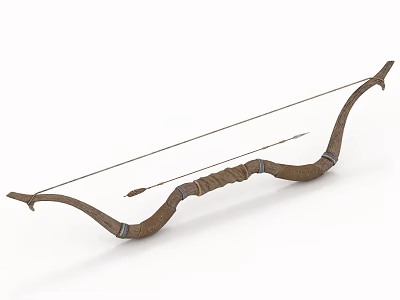 Traditional Handcrafted Wooden Bow with Arrow and Intricate Carvings as Ancient Weaponry 3d model