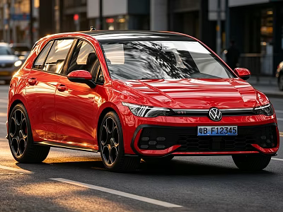 Red Volkswagen Sporty Hatchback On Urban Street With Black Alloy Wheels And Grille 3d model