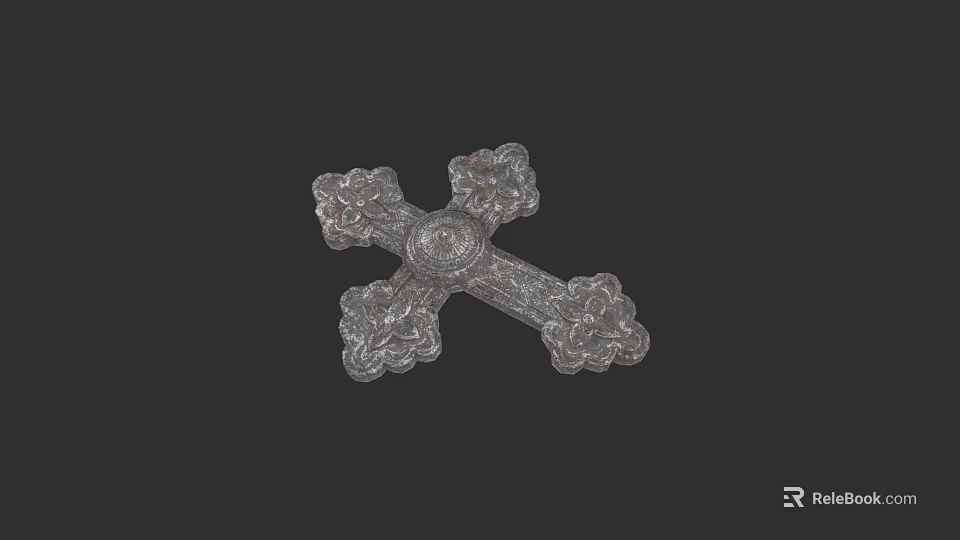 Intricate Cross Sculpture Carving with Detailed Floral Patterns and Ornate Design 3d model 