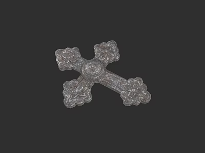 Intricate Cross Sculpture Carving with Detailed Floral Patterns and Ornate Design 3d model