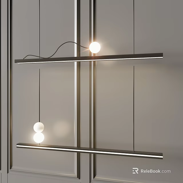 Elegant Modern Pendant Light Fixture With Linear Metal Bars And Globe Glass Shades 3d model 