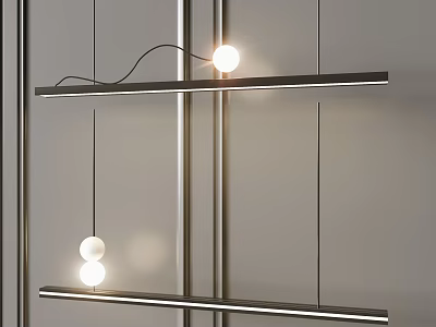 Elegant Modern Pendant Light Fixture With Linear Metal Bars And Globe Glass Shades 3d model