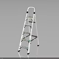 White Folding Ladder With Black Handrails And Reflective Steps On Dark Background
