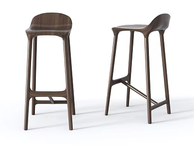 Modern Minimalist Wooden Bar Stools Set Of Two With Backrest And Sturdy Structure 3d model
