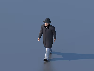 Game Movie Character Wearing Black Hat Long Black Coat Light Pants Walking In Gray Background 3d model