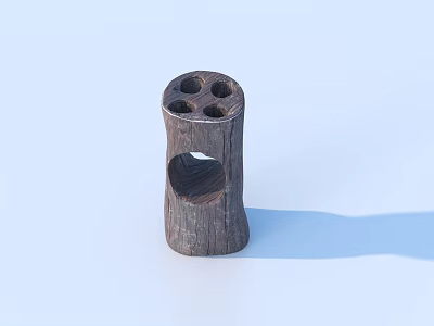 Wooden Tree Stump Shaped Pen Holder With Multiple Holes And Heart Cutout 3d model