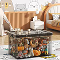 Transparent Storage Box In Kids Room Holding Stuffed Toys With Building Blocks And Toy Car