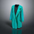 Turquoise Long Coat with Black Inner Top Minimalist Design Lapel Collar and Pockets