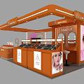 Orange Makeup Store Interior With Display Counters Makeup Products And Model Posters 3d model