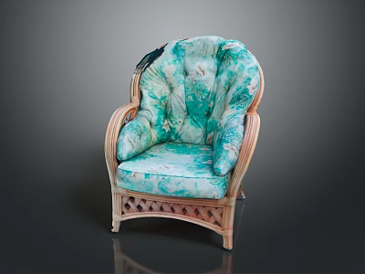 Wicker Armchair With Light Green Beige Floral Pattern And Comfortable Design 3d model