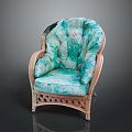 Wicker Armchair With Light Green Beige Floral Pattern And Comfortable Design