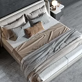 Modern Double Bed with Plush Pillows Soft Linens and Stylish Nightstands Table Lamps