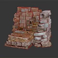 Constructed Stacked Red Bricks And Gray Stone Blocks Architectural Structure With Textured Surfaces