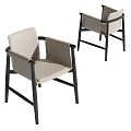 Modern Dining Chairs With Armrests Upholstered Beige Seat And Black Wooden Frame