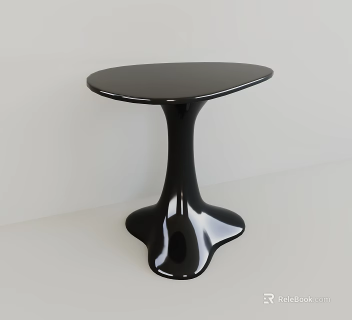 Black Modern Side Table With Round Top And Unique Glossy Base 3d model 