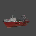 Red Marine Ship With Russian Flag Deck Lifebuoy Antenna And White Cabin Structure