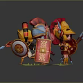 Cute Roman Soldier Characters in 3D Render With Shields and Weapons