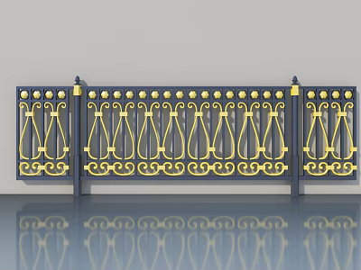 Classic Style Hinged Door With Black Frame And Intricate Golden Decorative Patterns 3d model
