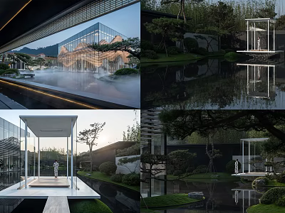 Modern Garden Landscape Design With Water Reflection Stone Paths And Lush Greenery 3d model