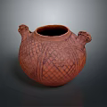 Traditional Terracotta Clay Pot With Grid Pattern Surface And Decorative Handles
