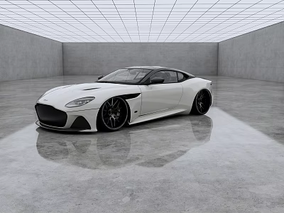 White Sports Car In Modern Indoor Space With Shiny Floor And Grid Ceiling 3d model