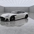 White Sports Car In Modern Indoor Space With Shiny Floor And Grid Ceiling