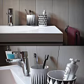 Modern Wooden Bathroom Cabinet With Tall Cabinet And Mountain View Mirror
