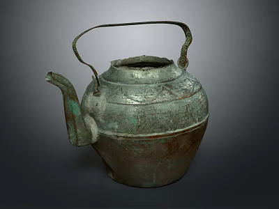 Vintage Bronze Style Electric Kettle Daily Electrical Appliance Featuring Decorative Patterns And Handle 3d model