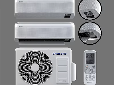 Samsung Air Conditioner Fan With Indoor Outdoor Units Remote Control And Temperature 3d model