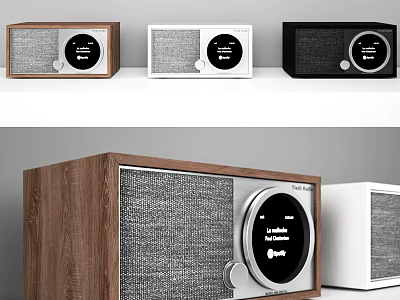 Stylish Retro Stereo Speakers Featuring Walnut White Black Colors Fabric Grille And Wooden Case 3d model