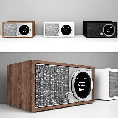 Stylish Retro Stereo Speakers Featuring Walnut White Black Colors Fabric Grille And Wooden Case 3d model