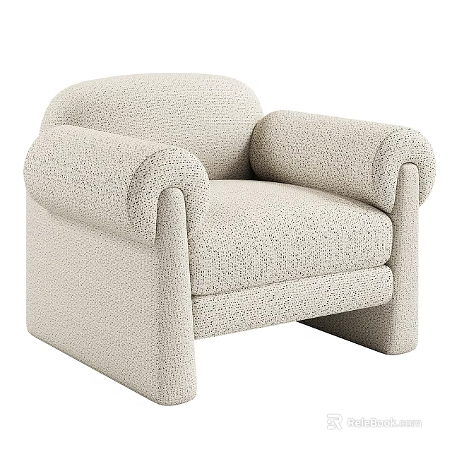 Beige Single Sofa With Soft Fabric Rounded Armrests And Modern Minimalist Design 3d model 