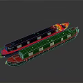 Colorful Water Transport Boats With Red Green Hulls And Flame Design Features