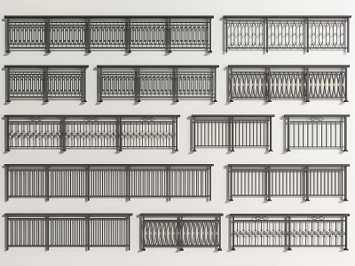 Different Metal Railing Designs Featuring Intricate Patterns And Classic Styles 3d model