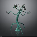 Green Sculptural Tree Art Piece With Curved Branches Leaves And Shiny Base