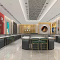 Modern Jewelry Store Interior Design With Display Counters Bright Lighting And Green Stools 3d model