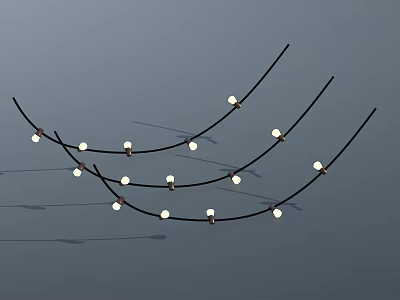 Decorative String Lights With Black Wires And White Bulbs Curved Arrangement For Decoration 3d model