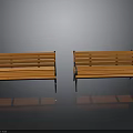 Two Orange Wooden Benches With Black Metal Frames In Modern Setting