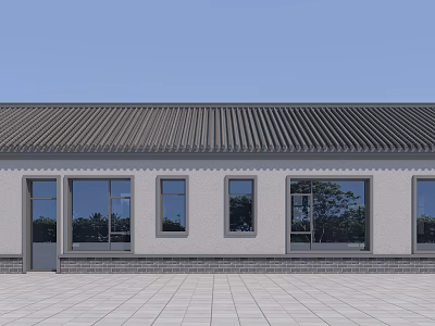Detached Villa Exterior With Dark Roof Light Walls Multiple Windows And Tiled Courtyard 3d model