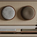Japanese Style Interior With Wall Mounted Round Cushions Square Seats And Incense Burner