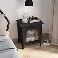 Modern Black Bedside Table With Glass Cloche Books And Lattice Door Design