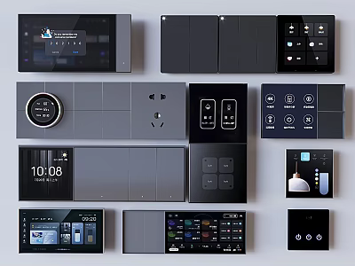 Modern Smart Switch Panels With Digital Display And Control Buttons For Home Control 3d model