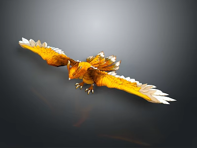 Yellow Eagle Flying with Spread Wings on Dark Background Detailed Feathers 3d model