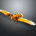 Yellow Eagle Flying with Spread Wings on Dark Background Detailed Feathers