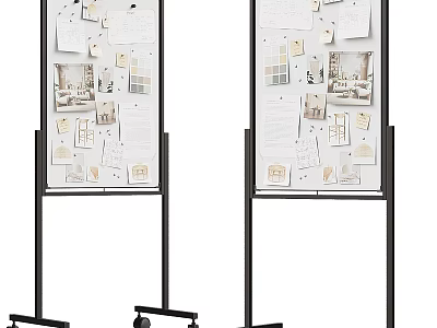 Two Standing Display Boards With Interior Design Drawings Photos And Samples 3d model