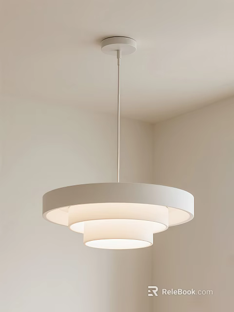 Modern White Pendant Light with Layered Circular Design in Minimalist Interior Corner 3d model