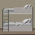 Modern White Bunk Bed Design With Ladder Drawers And Striped Sheets